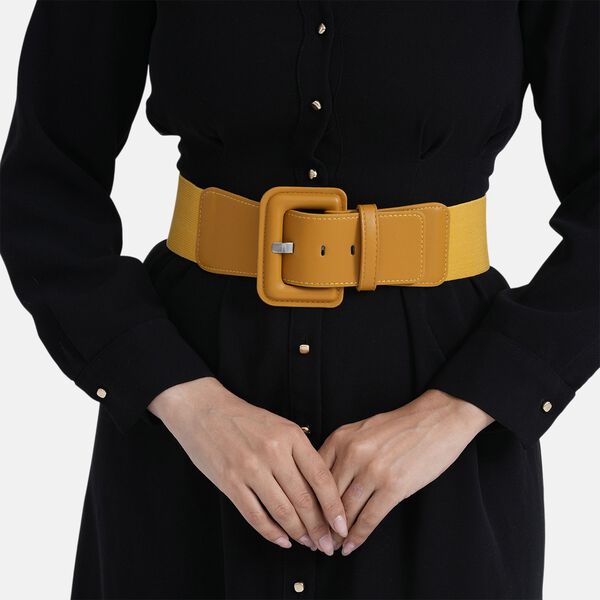 Stretch-Tailleng&uuml;rtel mit quadratischer Schnalle, 45x6cm, Senf image number 4