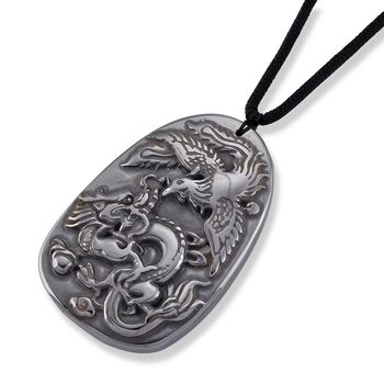 Terahertz Halskette, Drachen und Ph&ouml;nix Motiv, ca. 71 cm, ca. 100.00 ct