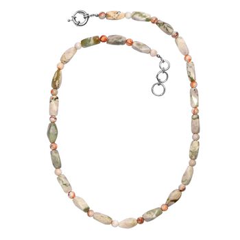 Rosa Web Jaspis Halskette ca. 50 cm Nickelfreies Messing platiniert ca. 200.00 ct