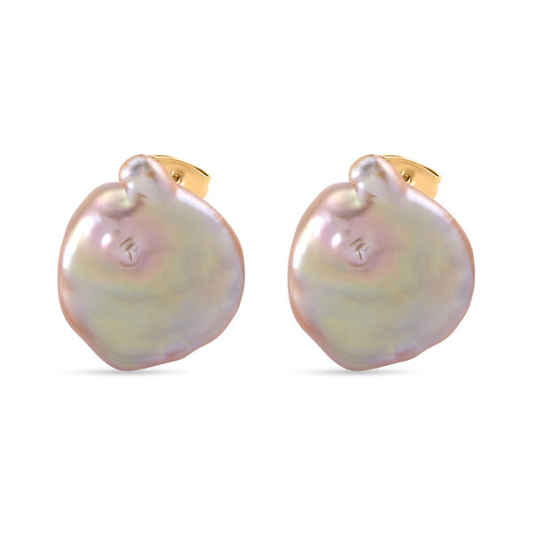 Mehrfarbige Süßwasser Perle Ohrringe Reiner Edelstahl Gelb image number 3