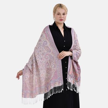 Jacquard Paisley-Schal mit Fransen, 170cm x 75cm, Lila Bl&uuml;ten