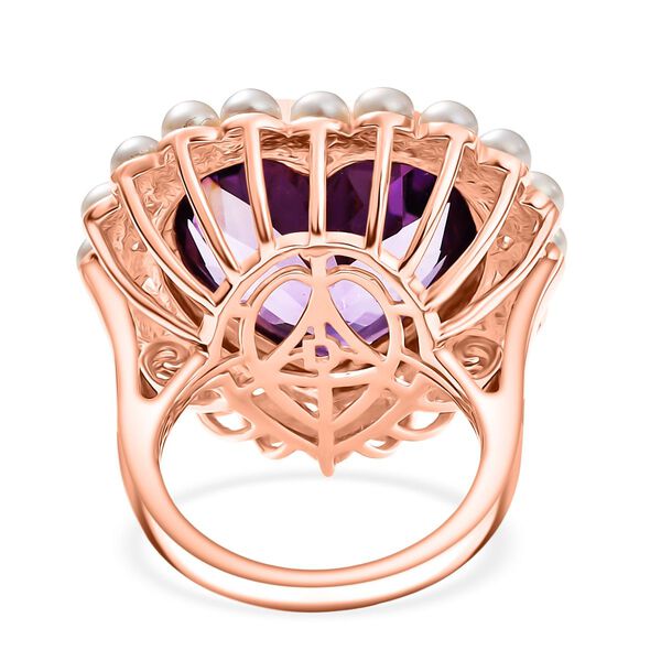 D'Joy AA Rosa Amethyst, S&uuml;&szlig;wasser Perle (3.5mm) Ring 925 Silber 750 Ros&eacute;gold Vermeil (Gr&ouml;&szlig;e 20.00) 22.90 ct image number 6