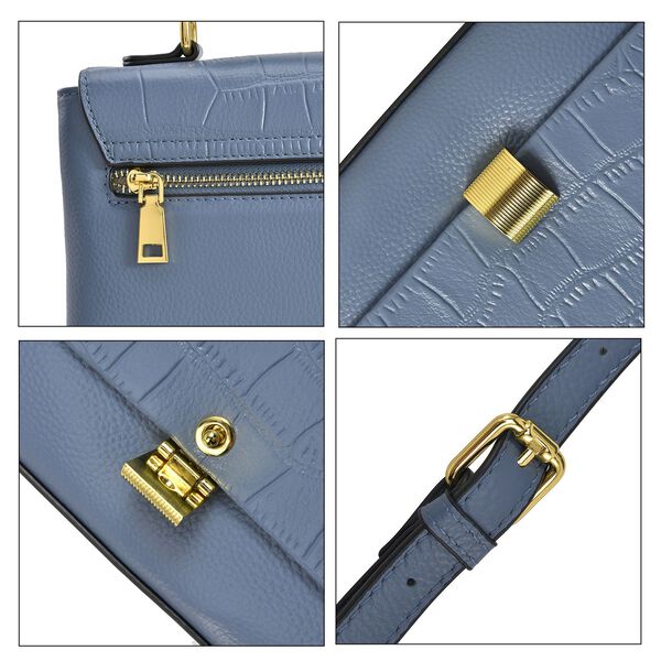 Cabrio Handtasche mit Krokoprägung aus echtem Leder, 25x8x15 cm, Blau image number 4