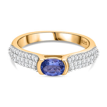 AA Tansanit und Zirkon-Ring, 925 Silber Gelbgold Vermeil (Gr&ouml;&szlig;e 16.00) ca. 0,86 ct