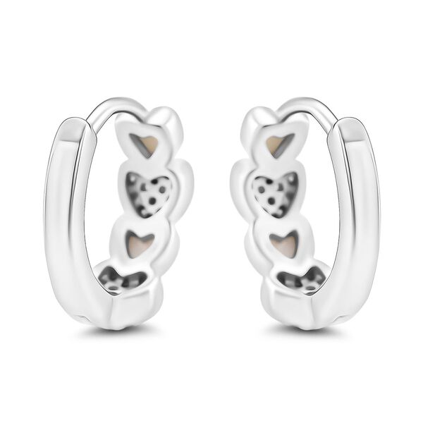 Wei&szlig;es Perlmutt, Wei&szlig;er Zirkonia Herz Ohrringe 925 Silber rhodiniert 0.20 ct image number 5