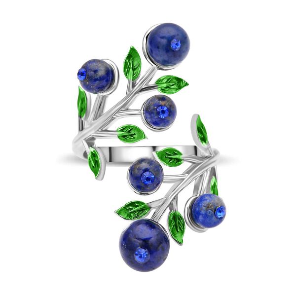 Lapislazuli und blauer Kristall-Ring, reines Messing (Größe 16.50) image number 4