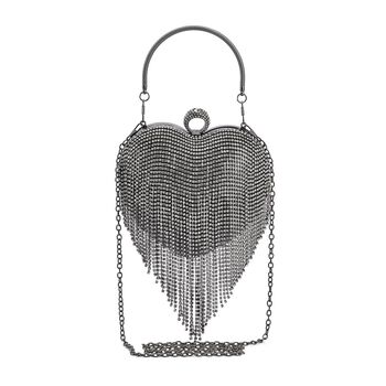 Herzf&ouml;rmige Clutch mit Kristallen, 15x16cm, schwarz