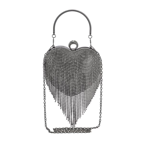 Herzf&ouml;rmige Clutch mit Kristallen, 15x16cm, schwarz