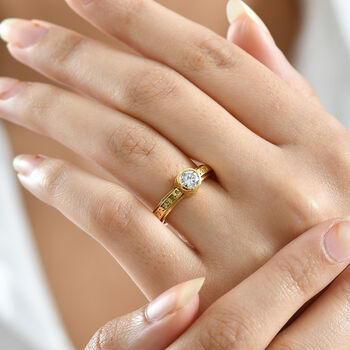 LUXURIANT SI-GH Labor Diamant Spinning Ring, 925 Silber 750 Gelbgold Vermeil - 0,50 ct.