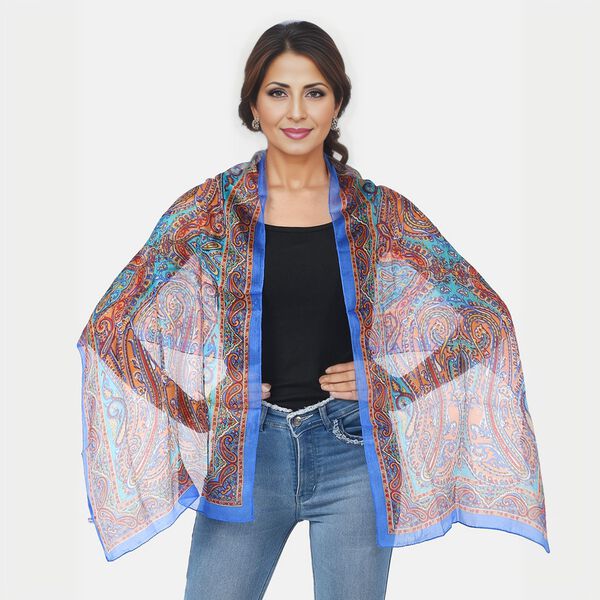 Bedruckter Seidenschal, Blaugr&uuml;n image number 2