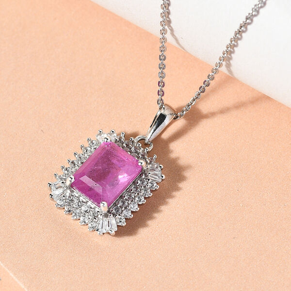 Ilakaka Rosa Saphir (Fissure gef&uuml;llt) und Zirkon Anh&auml;nger mit Silberkette 50 cm 925 Silber platiniert ca. 4,49 ct image number 3