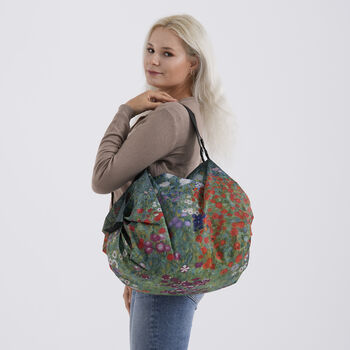 Faltbare Einkaufstasche mit Rei&szlig;verschlussfach 50 x 70 cm Gr&uuml;n Blumenmuster