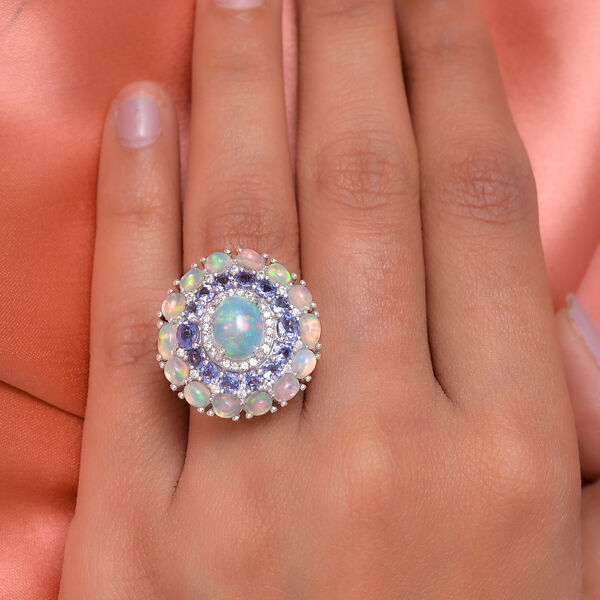Nat&uuml;rlicher, &auml;thiopischer Opal und AA Tansanit-Ring, 925 Silber platiniert  ca. 4,83 ct image number 3