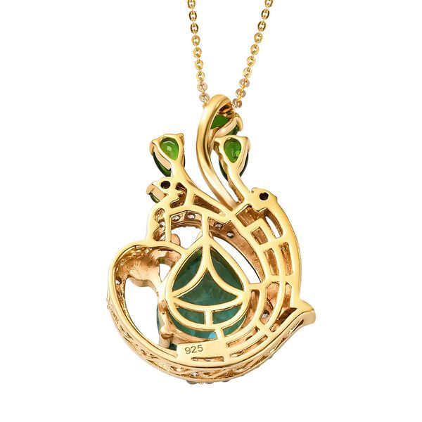 Pfau Triplett Quarz und nat&uuml;rlicher Chromdiopsid-Anh&auml;nger mit Kette, 925 Silber vergoldet ca. 5,79 ct image number 5