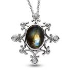 Labradorit und Zirkon-Anhänger mit Kette, 50 cm, Edelstahl ca. 6,88 ct