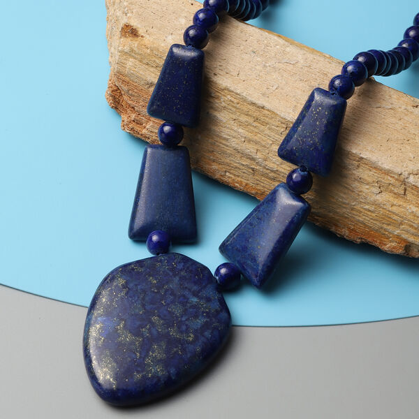 Lapislazuli-Halskette, ca. 45+5 cm in Edelstahl ca. 281,50 ct image number 1