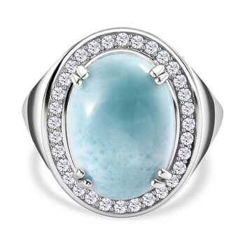 AA Larimar, Wei&szlig;er Zirkon Ring 925 Silber rhodiniert (Gr&ouml;&szlig;e 17.00) ca. 10,40 ct