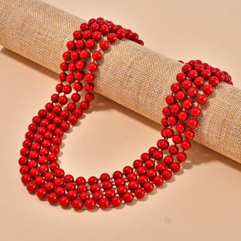 Mehrstr&auml;ngige rote Muschelkernperlen-Halskette, 255 cm