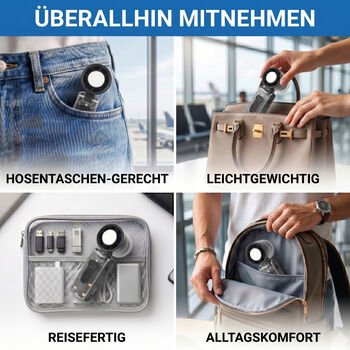 LIVMORE Handlicher faltbarer Mini-Ventilator mit 1800 mAh Akku, integrierter Beleuchtung, tragbares Design, Schwarz