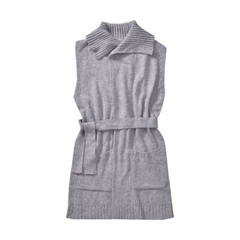 Weste mit hohem Kragen, G&uuml;rtel und Taschen, L&auml;nge 80 cm, Melange grau