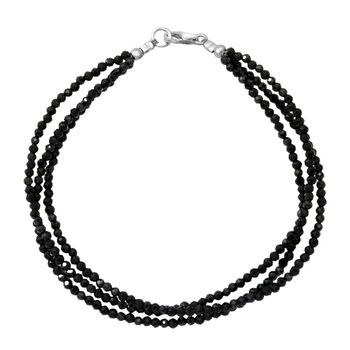 3 reihiges Schwarzer Spinell Armband, ca. 19 cm, 925 Silber, ca. 20.00 ct