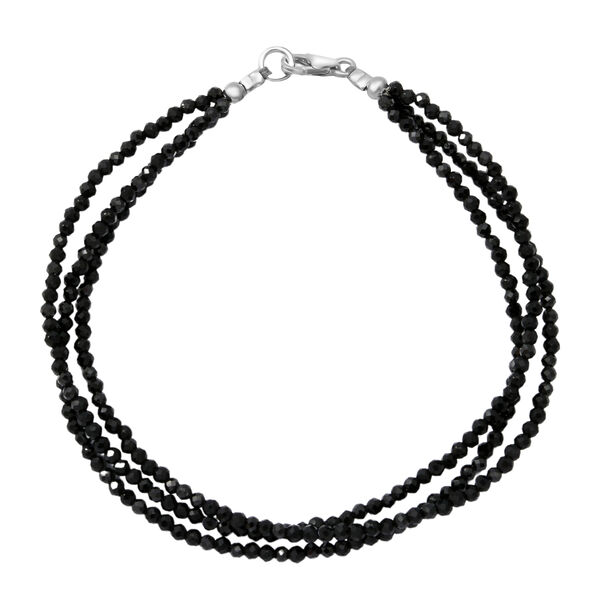 3 reihiges Schwarzer Spinell Armband, ca. 19 cm, 925 Silber, ca. 20.00 ct
