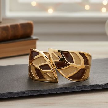 Emaille-Armband in Hellbraun mit goldfarbenem Blattmuster, ca. 17 cm