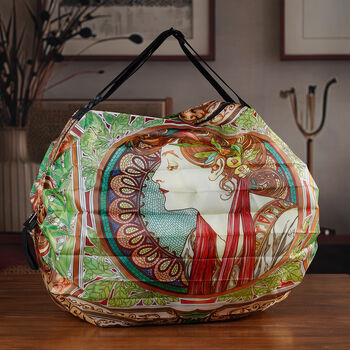 Faltbare Einkaufstasche mit Rei&szlig;verschlussfach 50 x 70 cm Hellgr&uuml;n M&auml;dchenmotiv