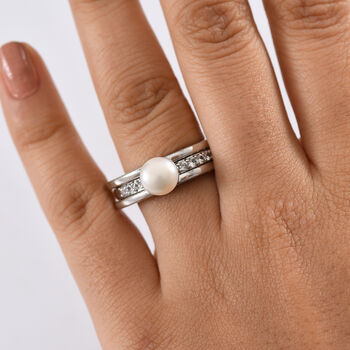 EVER TRUE S&uuml;&szlig;wasser Perle (8-8.5 mm), Wei&szlig;er Zirkon Ring Nickelfreies Messing (Gr&ouml;&szlig;e 21.00)