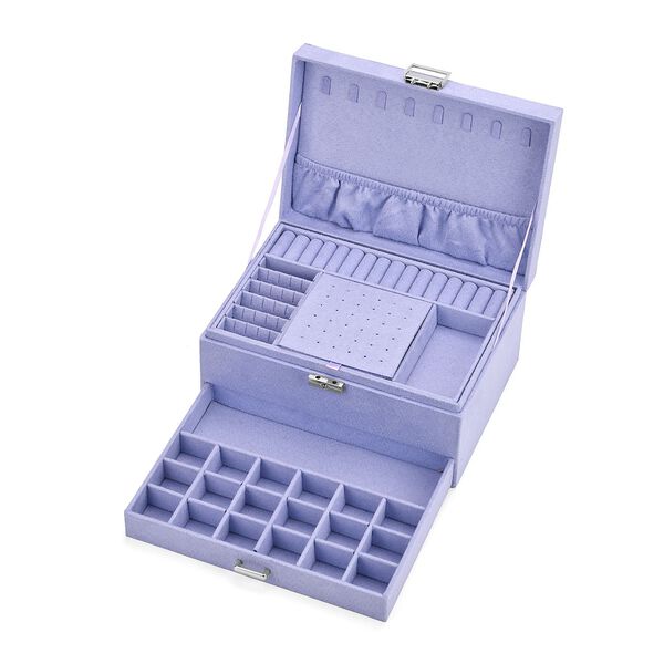 3-schichtige Schmuckbox aus Samt mit 5 Silberputztüchern in Lila, 24,5x17x11,5cm image number 5
