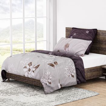 6-tlg. Bettw&auml;sche-Garnitur mit doppelseitigem Druck, Blumenmuster, beige