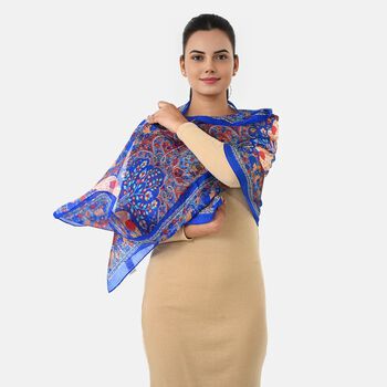 LA MAREY - Seidenschal 100% Seide 50 x 170 cm Blau