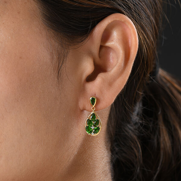 Nat&uuml;rlicher Chromdiopsid und Zirkon-Ohrh&auml;nger, 925 Silber vergoldet ca. 2,82 ct&nbsp; image number 3