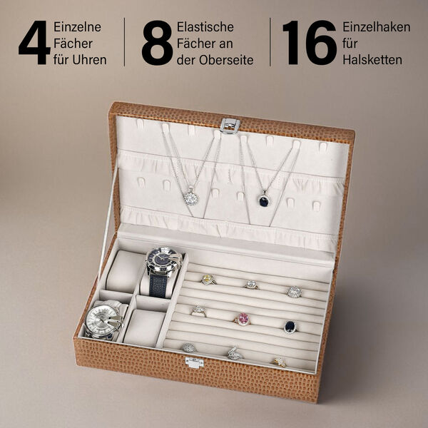 Premium Schmuckbox mit Silberpoliertuch, 32x20x8,7 cm, Braun image number 2