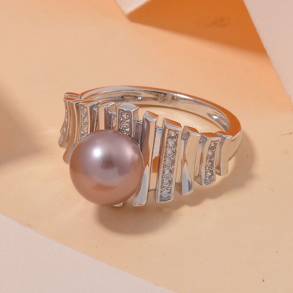 Mehrfarbiger Edison Perle und Zirkon Ring, 925 Silber rhodiniert image number 2