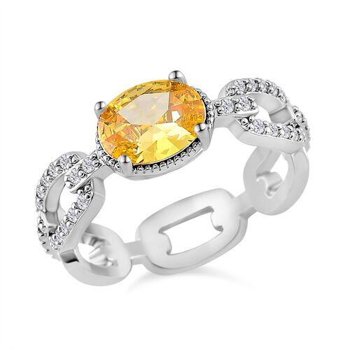 Gelber Zirkonia, Weißer Zirkonia Ring Messing (Größe 18.00) image number 0