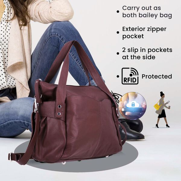 100% Echtleder Weekender Reisetasche mit RFID-Schutz, Burgunderrot image number 6