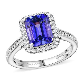 Rhapsody AAAA Tansanit, Wei&szlig;er Diamant Ring 950 Platin (Gr&ouml;&szlig;e 17.00) ca. 4,36 ct