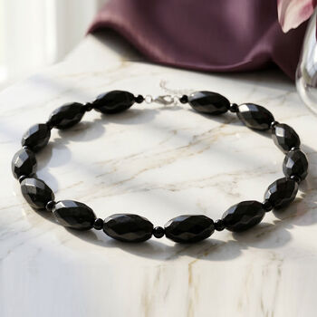 SEHR SELTEN - Shungit Halskette ca. 45cm + 5cm extender, 925 Silber rhodiniert ca. 590.00 ct