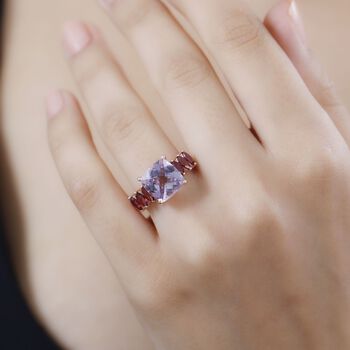 Rose De France Amethyst, Nat&uuml;rlicher Rhodolith Granat Ring, 925 Silber 750 Ros&eacute;gold Vermeil (Gr&ouml;&szlig;e 21.00) ca. 5.37 ct