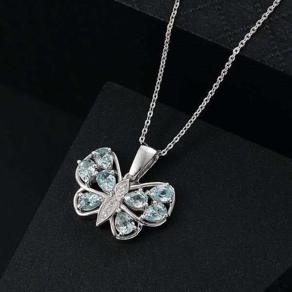 AAA blauer und wei&szlig;er Zirkon Anh&auml;nger mit 50cm Kette - 2 ct. image number 1