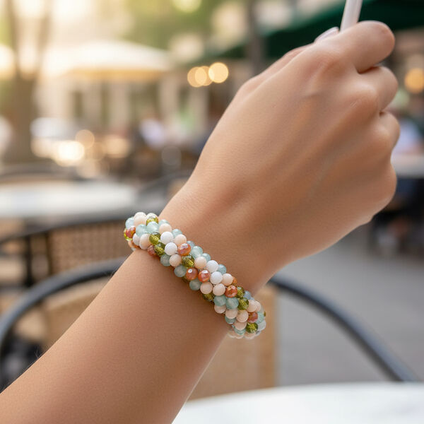 Mehrfarbiges Pfirsich Kristall flexibles Armband image number 3