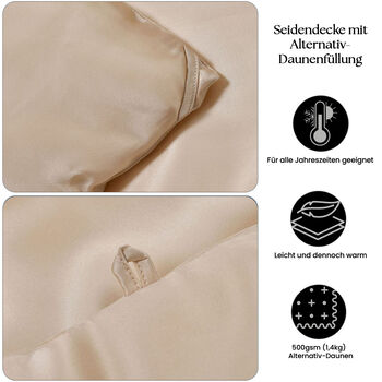 Serenity Night Seidendecke aus 100% Maulbeerseide mit 500gsm Kunstdaunenf&uuml;llung, 135x200cm, Beige