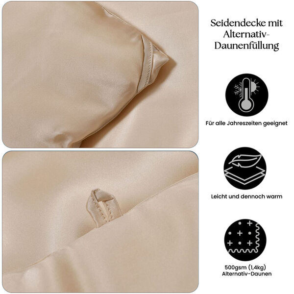 Serenity Night Seidendecke aus 100% Maulbeerseide mit 500gsm Kunstdaunenf&uuml;llung, 135x200cm, Beige image number 4