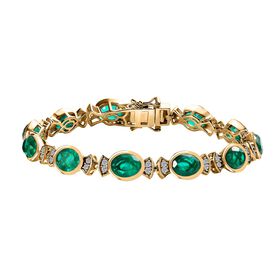 Smaragd-Quarz Triplette, Weißer Zirkon Armband ca. 19 cm 925 Silber 750 Gelbgold Vermeil ca. 25,75 ct.