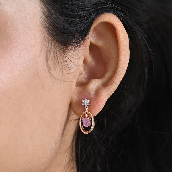 D'Joy Ilakaka Rosa Saphir (Fissure gef&uuml;llt), Wei&szlig;er Zirkon Ohrringe 925 Silber 750 Ros&eacute;vergoldet ca. 1.61 ct image number 2