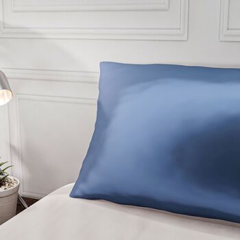 Serenity Night - 100% Maulbeerseide Sommerseidendecke mit Seidenf&uuml;llung Daunenkissen und Seidenkissenbezug Blau
