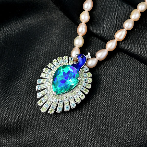 D'Joy Pfau Quarz Triplett, Perle, blaue Apatit und Peridot 50cm Halskette image number 2