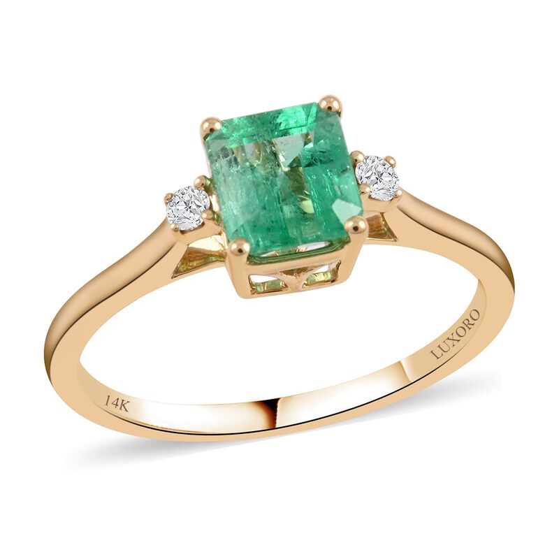 LUXORO AAA Kolumbianischer Smaragd, Weißer Diamant Ring, zertifiziert und geprüft, 585 Gold (Größe 20.00) ca. 1.15 ct image number 0