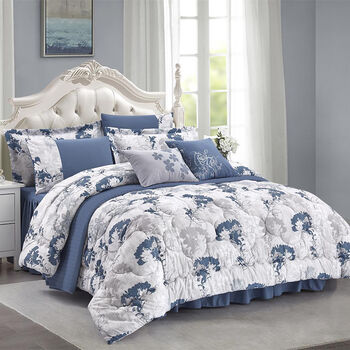 SERENITY NIGHT: 2er-Set Anti-Allergie Steppdecke mit Kissenbezug, 155X200 / 80X80 cm, Blau